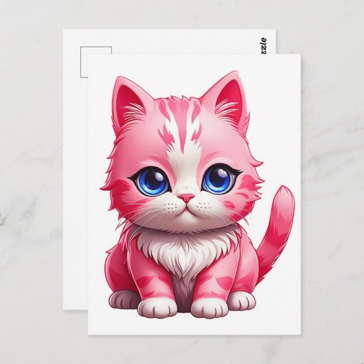 Carte Postale Chat rose (Devant / Derrière)