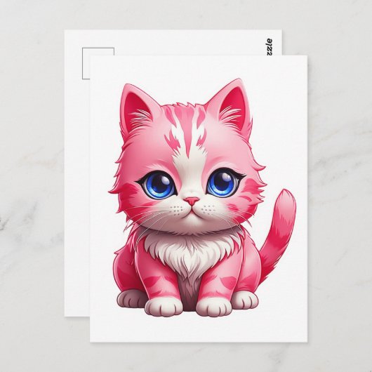 Carte Postale Chat rose (Devant / Derrière)