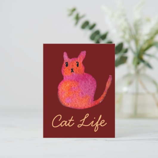 Carte Postale Chat rose funky chaton mignonette (Debout devant)