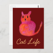 Carte Postale Chat rose funky chaton mignonette (Devant / Derrière)