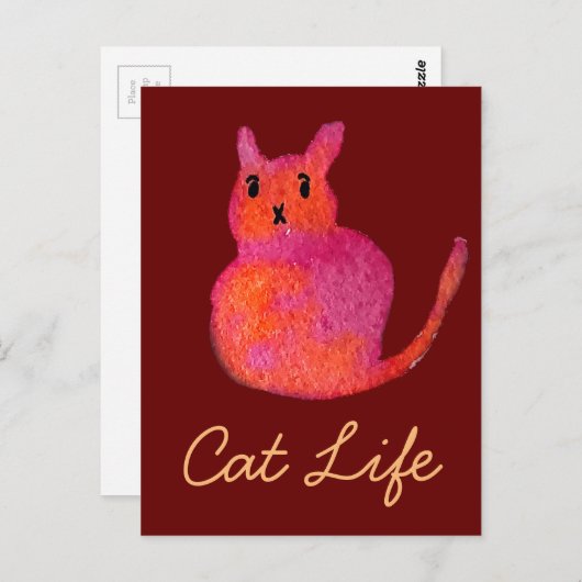 Carte Postale Chat rose funky chaton mignonette (Devant / Derrière)