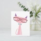 Carte Postale Chat rose portant des lunettes (Debout devant)