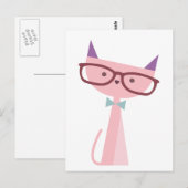 Carte Postale Chat rose portant des lunettes (Devant / Derrière)