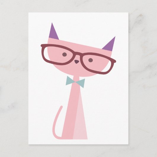 Carte Postale Chat rose portant des lunettes (Devant)