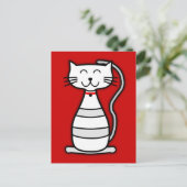 Carte Postale chat rouge gris noir heureux blanc dessin animé ki (Debout devant)
