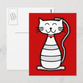 Carte Postale chat rouge gris noir heureux blanc dessin animé ki (Devant / Derrière)
