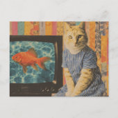 Carte Postale Chat roux avec poisson rouge à la télé rétro colla (Devant)