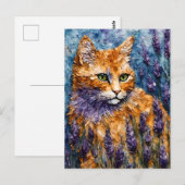 Carte Postale chat roux dans un champ de lavande  (Devant / Derrière)