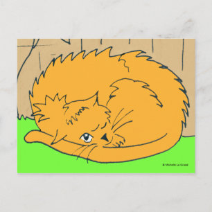 Carte Postale Chat roux de dessin animé recroquevillé