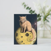 Carte Postale Chat roux sourit sur la lune (Debout devant)
