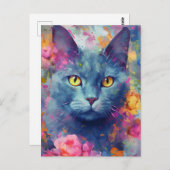Carte Postale Chat russe bleu coloré (Devant / Derrière)