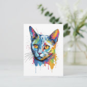 Carte Postale Chat russe bleu coloré (Debout devant)