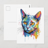 Carte Postale Chat russe bleu coloré (Devant / Derrière)