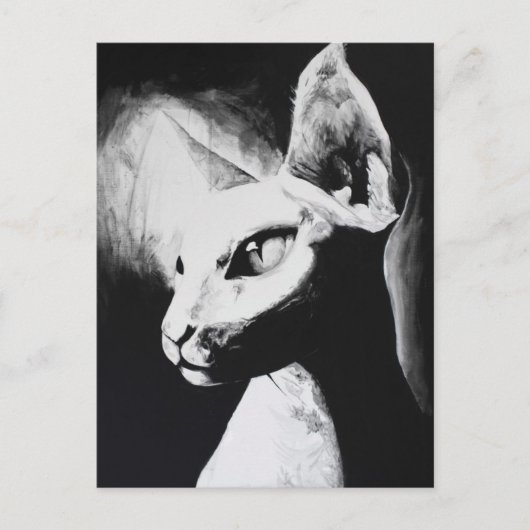 Carte Postale Chat sans cheveux Sphynx Art original noir & blanc (Devant)