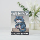 Carte Postale Chat saphir perché sur une perche en bois  (Debout devant)