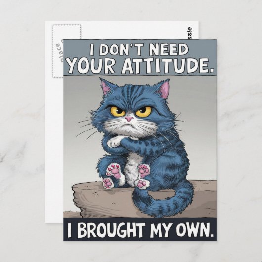 Carte Postale Chat saphir perché sur une perche en bois  (Devant / Derrière)