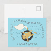 Carte Postale Chat Septième Jour 7 Cygnes-A-Nage Noël (Devant / Derrière)