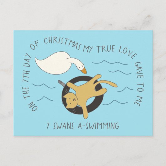 Carte Postale Chat Septième Jour 7 Cygnes-A-Nage Noël (Devant)