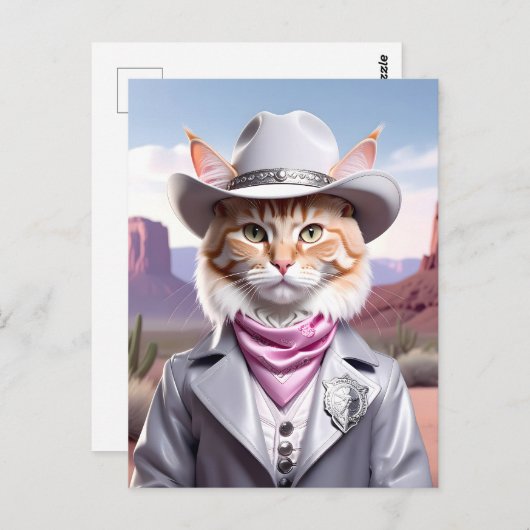Carte Postale Chat Sheriff (Devant / Derrière)