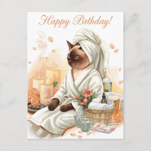 Carte Postale Chat siamois à la fête d'anniversaire au spa