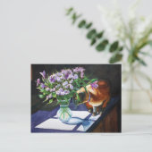 Carte Postale Chat siamois attaquant un vase de fleurs (Debout devant)