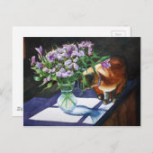 Carte Postale Chat siamois attaquant un vase de fleurs (Devant / Derrière)