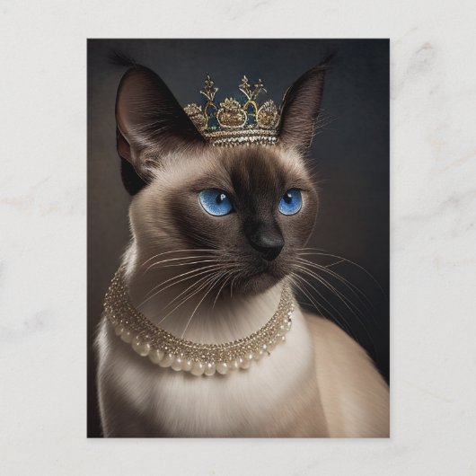 Carte Postale Chat Siamois Avec Couronne (Devant)