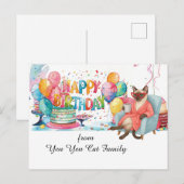 Carte Postale Chat siamois avec la mention Joyeux Anniversaire (Devant / Derrière)