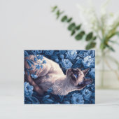 Carte Postale Chat siamois en Fleurs Bleues (Debout devant)