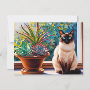 Carte Postale Chat siamois et plantes succulentes
