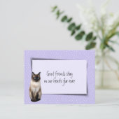 Carte Postale Chat siamois perte d'animal de compagnie de la par (Debout devant)