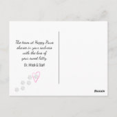 Carte Postale Chat siamois perte de compagnie de vétérinaire (Dos)