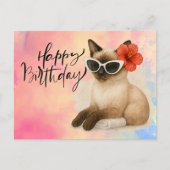 Carte Postale Chat siamois portant des lunettes de soleil Joyeux (Devant)