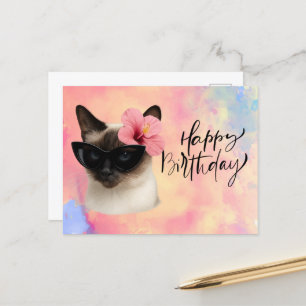 Carte Postale Chat siamois portant des lunettes de soleil Joyeux