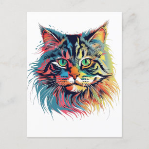 Carte Postale Chat sibérien coloré