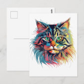Carte Postale Chat sibérien coloré (Devant / Derrière)