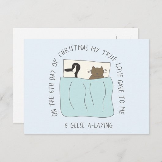 Carte Postale Chat Sixième Jour 6 Oies-A-Lay Noël (Devant / Derrière)