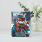 Carte Postale Chat ski sur les pistes enneigées (Debout devant)