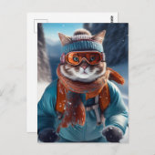 Carte Postale Chat ski sur les pistes enneigées (Devant / Derrière)