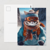 Carte Postale Chat skiant les pentes enneigées (Devant / Derrière)