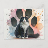 Carte Postale Chat Smoking avec un Fond d'Empreinte de Patte (Devant)