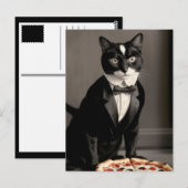 Carte Postale chat smoking et pizza (Devant / Derrière)
