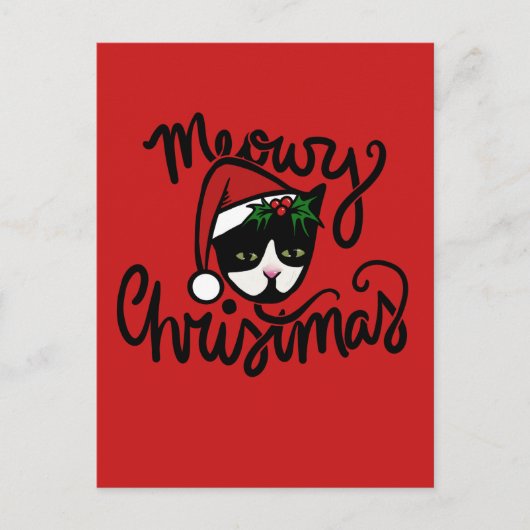 Carte Postale Chat Smoking Noël (Devant)