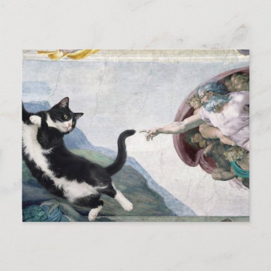 Carte Postale Chat smoking touchant la patte divine (Devant)