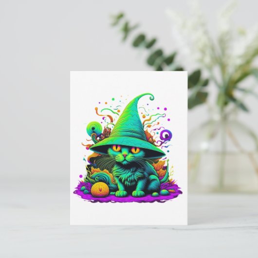 Carte Postale Chat sorcier coloré (Debout devant)