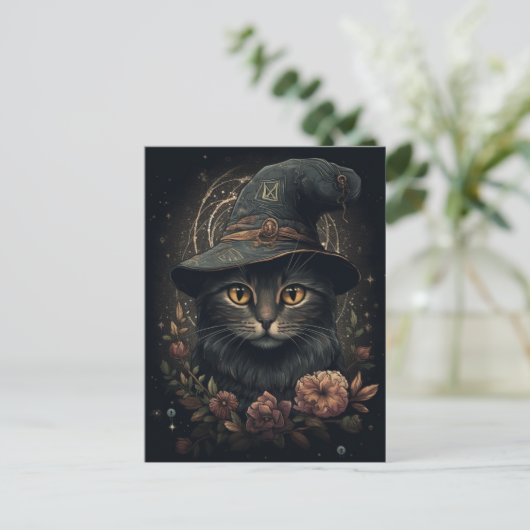 Carte postale chat sorcière adorable (Debout devant)