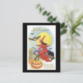 Carte Postale Chat, sorcière et hibou noir d'Halloween (Debout devant)