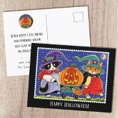 Carte Postale Chat-sorcière Jack O'Lantern