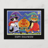 Carte Postale Chat-sorcière Jack O'Lantern (Devant)