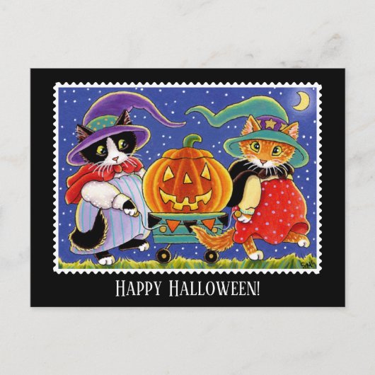 Carte Postale Chat-sorcière Jack O'Lantern (Devant)